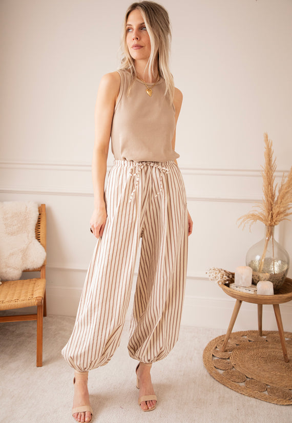 Let The Stripes Flow Beige/Brown - Broek