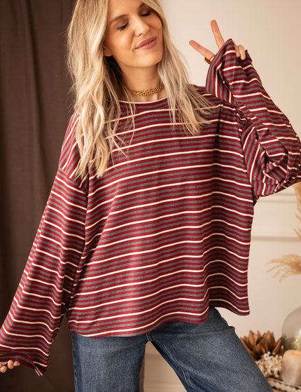 Sally Stripe Burgundy/Grey - Longsleeve