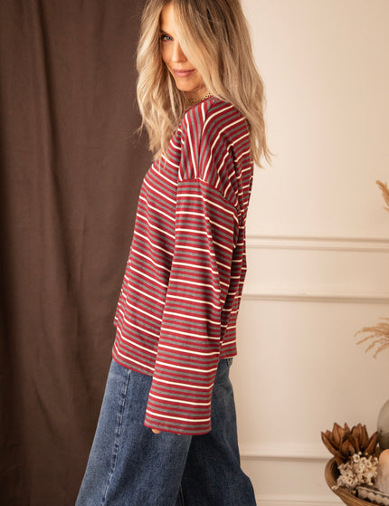 Sally Stripe Burgundy/Grey - Longsleeve