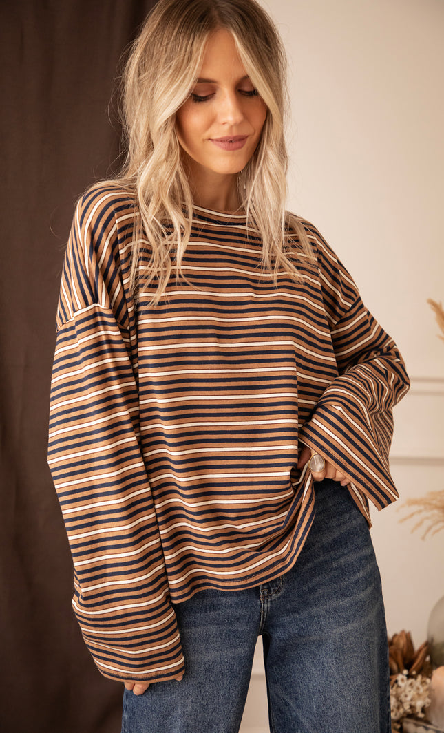 Sally Stripe Camel/Navy - Longsleeve