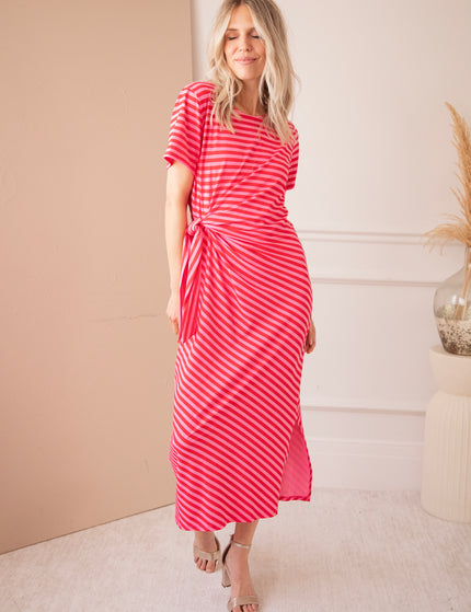 Sadie Stripe Knot Pink/Red - Maxi Dress