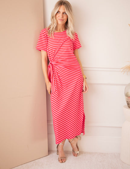 Sadie Stripe Knot Pink/Red - Maxi Dress