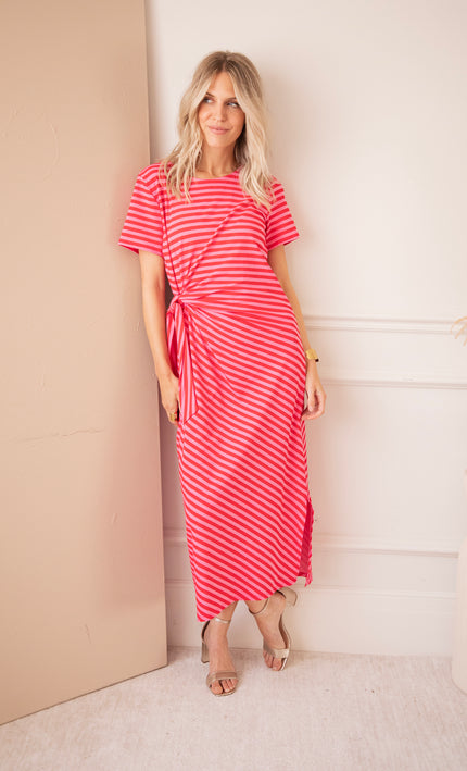 Sadie Stripe Knot Pink/Red - Maxi Dress