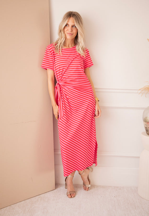 Sadie Stripe Knot Pink/Red - Maxi Jurk
