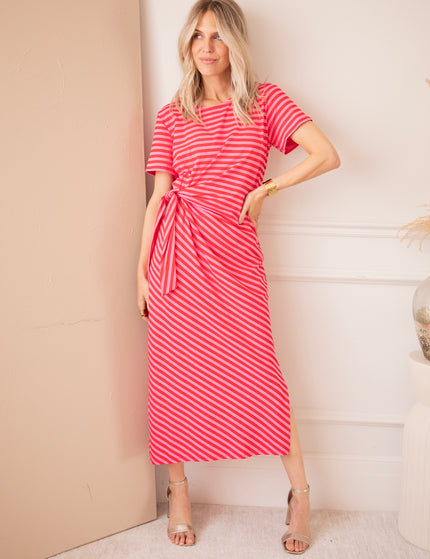 Sadie Stripe Knot Pink/Red - Maxi Dress