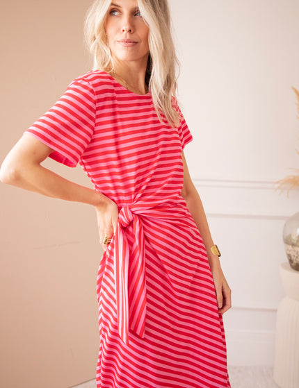 Sadie Stripe Knot Pink/Red - Maxi Dress