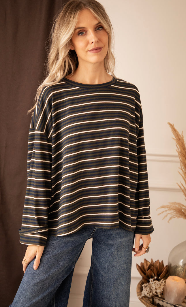 Sally Stripe Kaki/Navy - Longsleeve