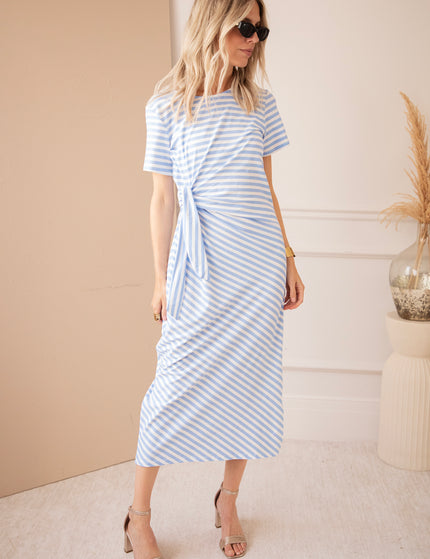Sadie Stripe Knot Off White/Baby Blue - Maxi Dress