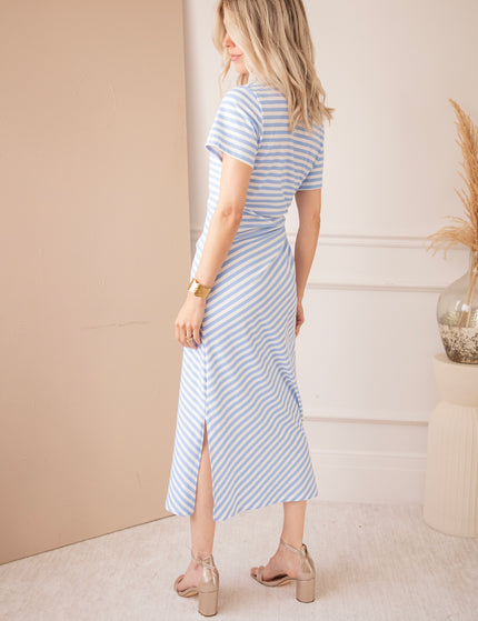 Sadie Stripe Knot Off White/Baby Blue - Maxi Dress