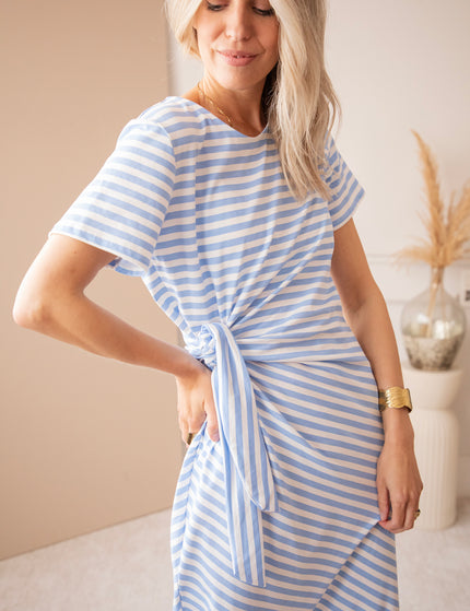 Sadie Stripe Knot Off White/Baby Blue - Maxi Dress