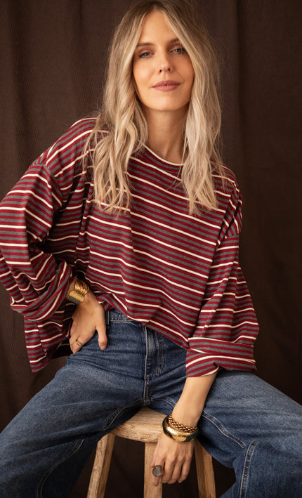 Sally Stripe Burgundy/Grey - Longsleeve