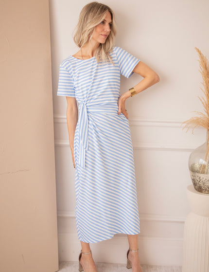 Sadie Stripe Knot Off White/Baby Blue - Maxi Dress