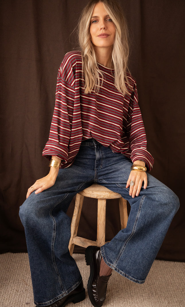 Sally Stripe Burgundy/Grey - Longsleeve