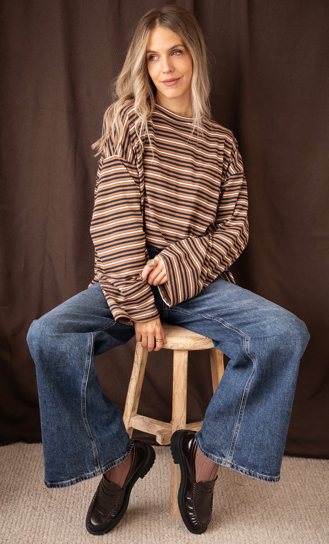 Sally Stripe Camel/Navy - Longsleeve