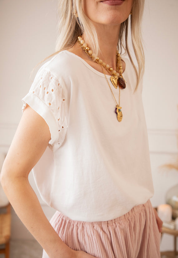 Sleeves Of Embroidery Anglaise White - T-Shirt