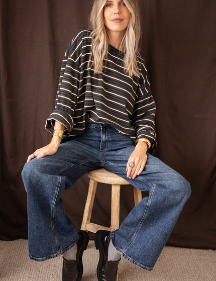 Langarmshirt - Sally Stripe - Khaki/Navy