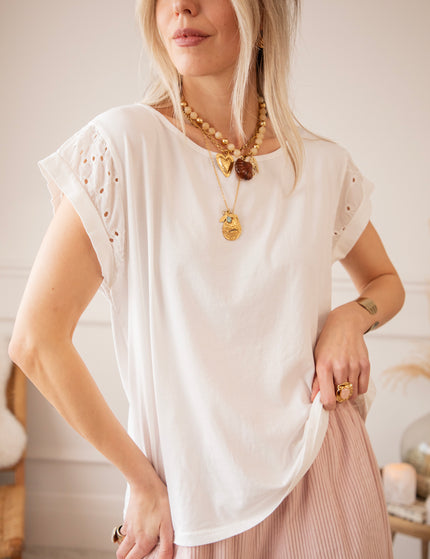 Sleeves Of Embroidery Anglaise White - T-Shirt