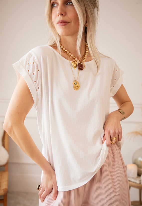 Sleeves Of Embroidery Anglaise White - T-Shirt