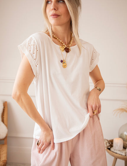 Sleeves Of Embroidery Anglaise White - T-Shirt