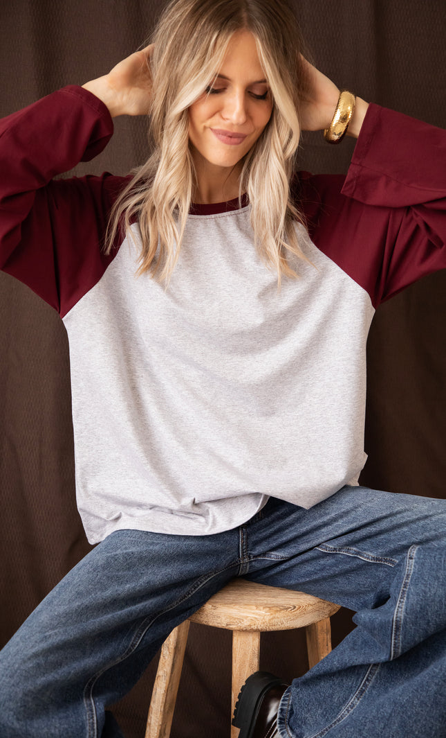 Sadie Raglan Burgundy/Soft Grey - Longsleeve