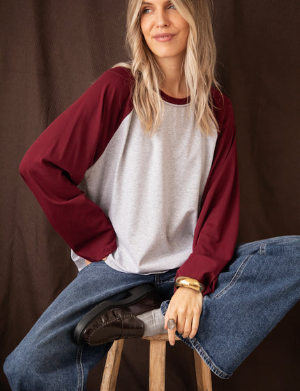 Sadie Raglan Burgundy/Soft Grey - Longsleeve