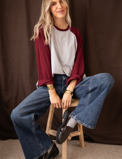 Sadie Raglan Burgundy/Soft Grey - Longsleeve