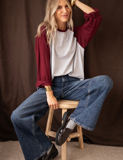 Sadie Raglan Burgundy/Soft Grey - Longsleeve