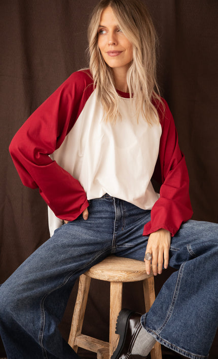 Sadie Raglan Burgundy/Off White - Longsleeve