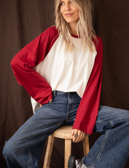 Sadie Raglan Burgundy/Off White - Longsleeve