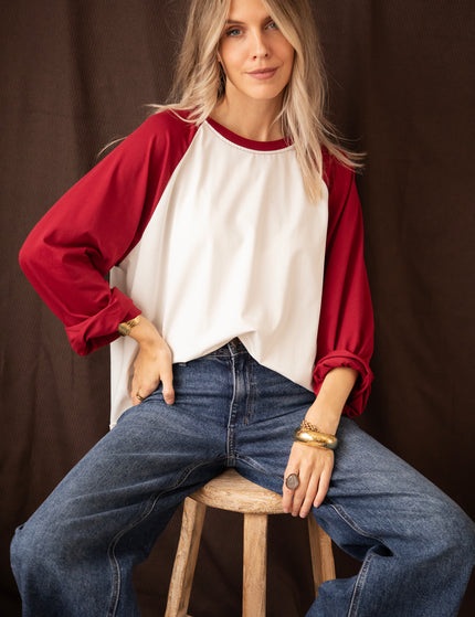 Sadie Raglan Burgundy/Off White - Longsleeve