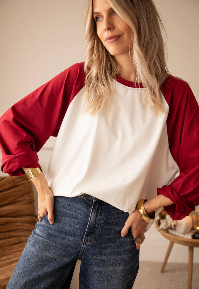 Langarmshirt - Sadie Raglan - Burgunder/Off-White