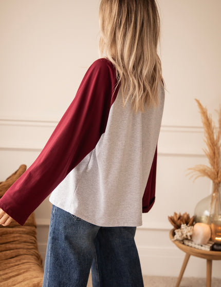 Sadie Raglan Burgundy/Soft Grey - Longsleeve