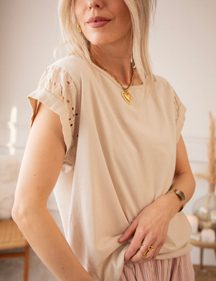 Sleeves Of Embroidery Anglaise Taupe - T-Shirt
