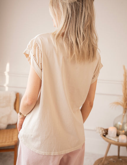 Sleeves Of Embroidery Anglaise Taupe - T-Shirt