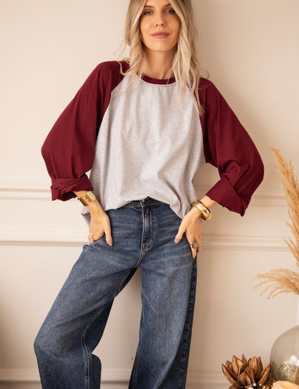 Sadie Raglan Burgundy/Soft Grey - Longsleeve