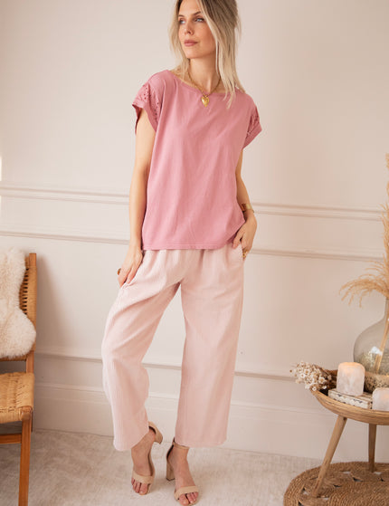 Sleeves Of Embroidery Anglaise Old Pink - T-Shirt