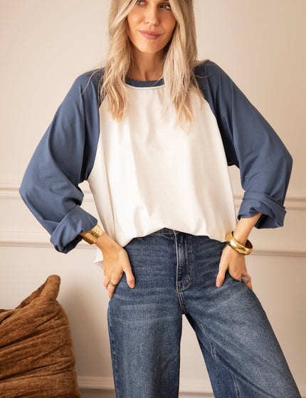 Sadie Raglan Dusty Blue/Off White - Longsleeve
