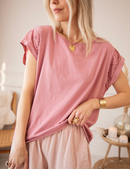 Sleeves Of Embroidery Anglaise Old Pink - T-Shirt