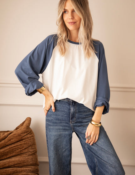 Sadie Raglan Dusty Blue/Off White - Longsleeve