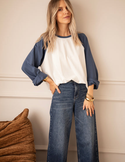 Sadie Raglan Dusty Blue/Off White - Longsleeve