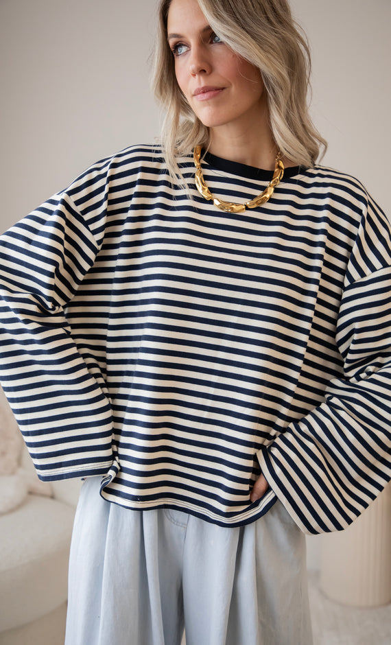 Sadie Stripe Beige/Navy - Longsleeve