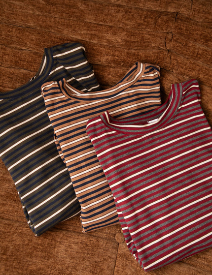 Langarmshirt - Sally Stripe - Khaki/Navy