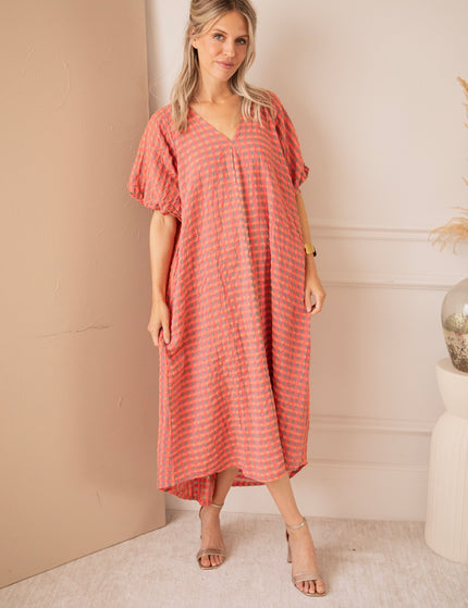 Chou Check Pink/Orange - Maxi Jurk