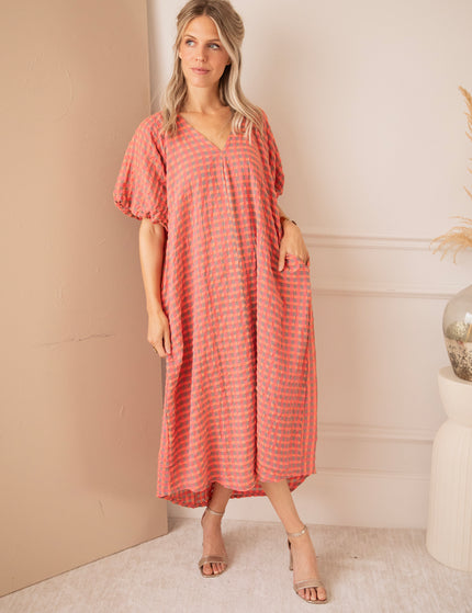 Chou Check Pink/Orange - Maxi Jurk
