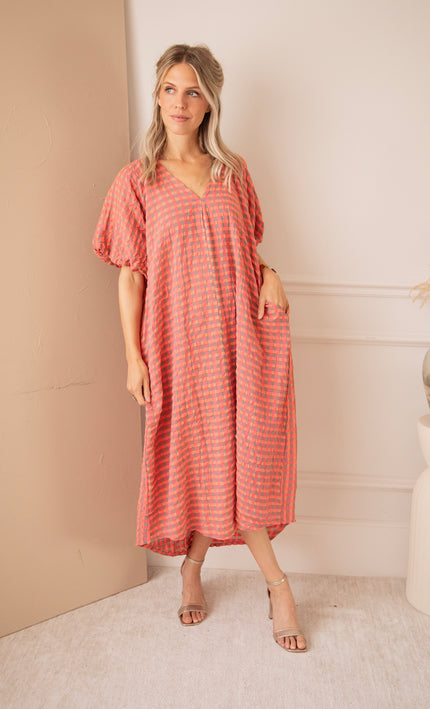 Chou Check Pink/Orange - Maxi Jurk