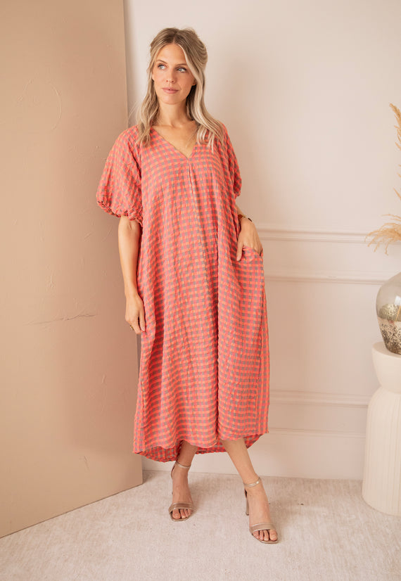Chou Check Pink/Orange - Maxi Dress