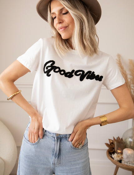 T-Shirt - Good Vibes - Weiß/Schwarz