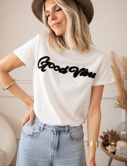 T-Shirt - Good Vibes - Weiß/Schwarz