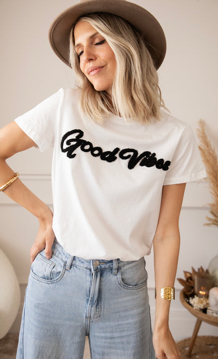 T-Shirt - Good Vibes - Weiß/Schwarz