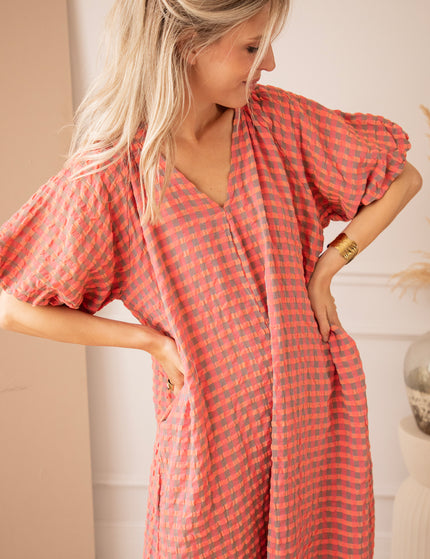 Chou Check Pink/Orange - Maxi Jurk